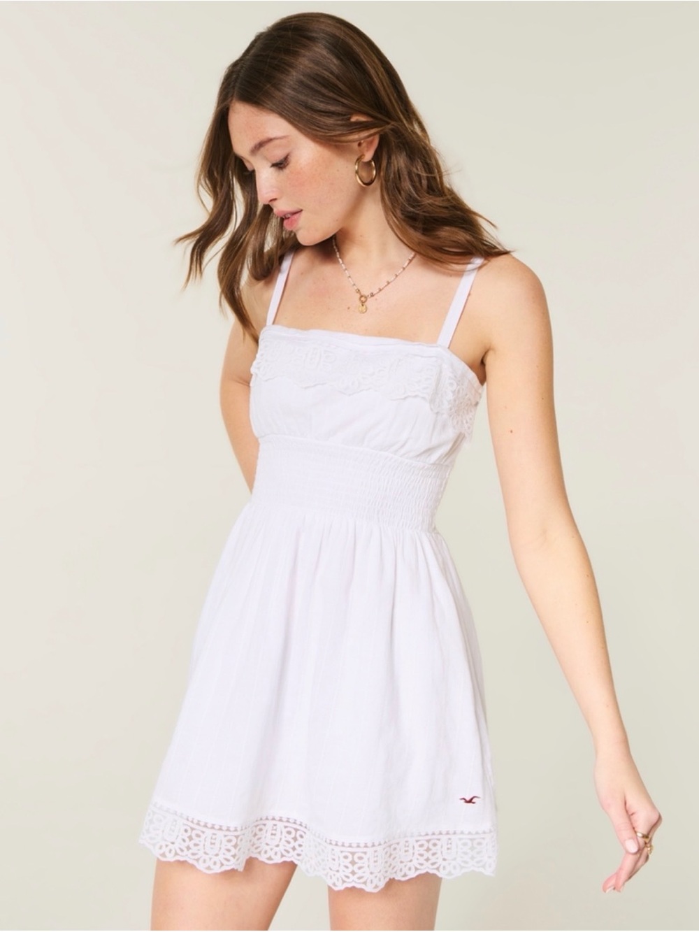 White Lace-Trim Babydoll Mini Dress